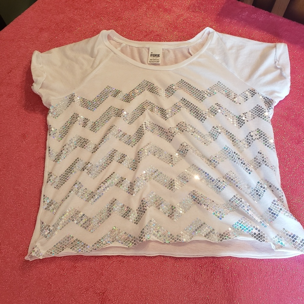 VS PINK Bling Rolled Cuff Tshirt